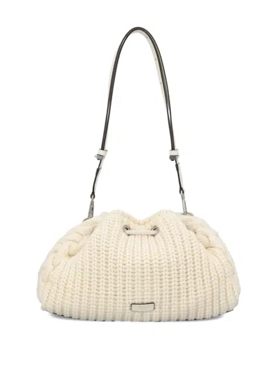 Jimmy Choo Cable-knit Drawstring Shoulder Bag In Neutral