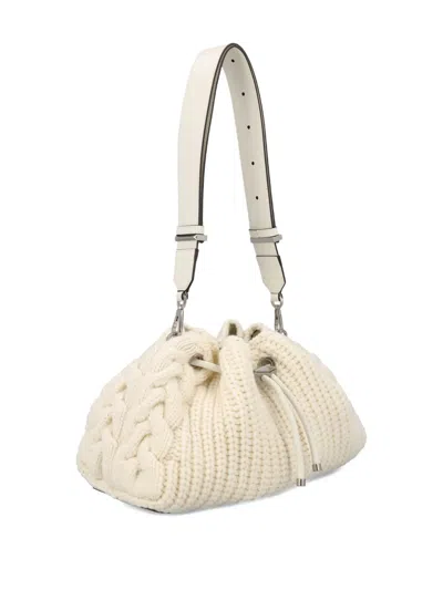 Jimmy Choo Cable-knit Drawstring Shoulder Bag In Neutral