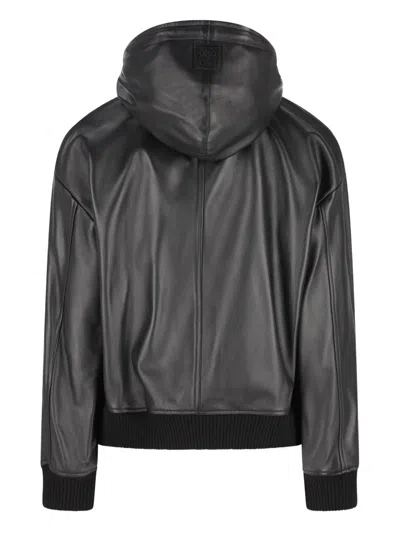 Loewe Leather Hooded Jacket With Logo-patch In Black