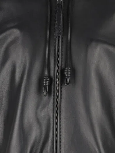 Loewe Leather Hooded Jacket With Logo-patch In Black