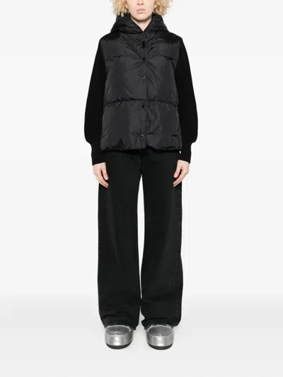 Canada Goose Short Down Jacket With Hood And Knit Sleeves In Black