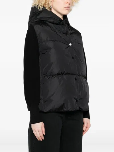 Canada Goose Short Down Jacket With Hood And Knit Sleeves In Black