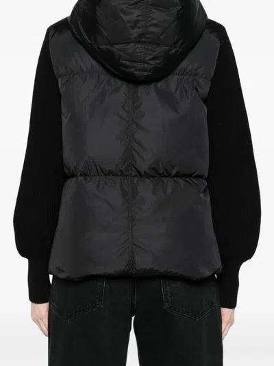 Canada Goose Short Down Jacket With Hood And Knit Sleeves In Black