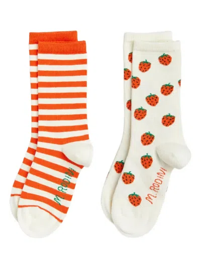 Mini Rodini Stripe Strawberry Socks Pack (pack Of Two) In Orange