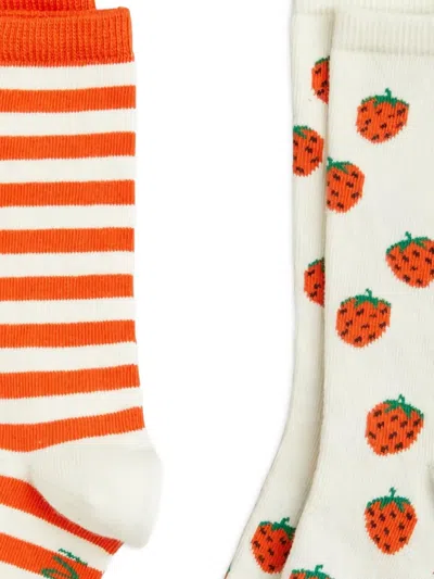 Mini Rodini Stripe Strawberry Socks Pack (pack Of Two) In Orange