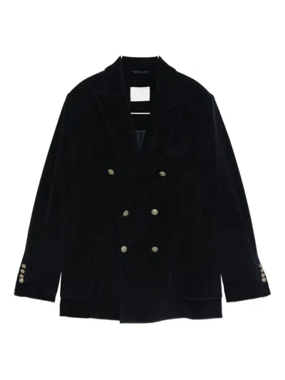 Circolo 1901 Double-breasted Blue Jacket With Corduroy Texture In Black