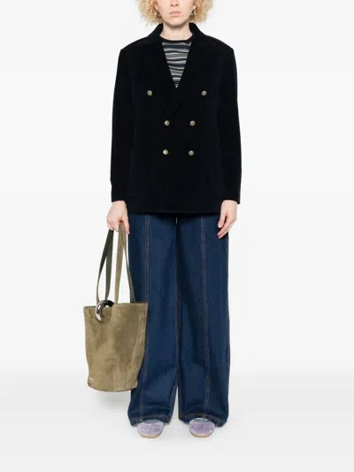 Circolo 1901 Double-breasted Blue Jacket With Corduroy Texture In Black