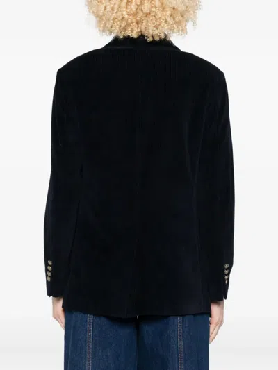 Circolo 1901 Double-breasted Blue Jacket With Corduroy Texture In Black
