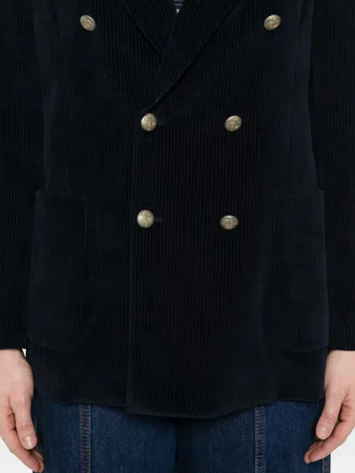 Circolo 1901 Double-breasted Blue Jacket With Corduroy Texture In Black