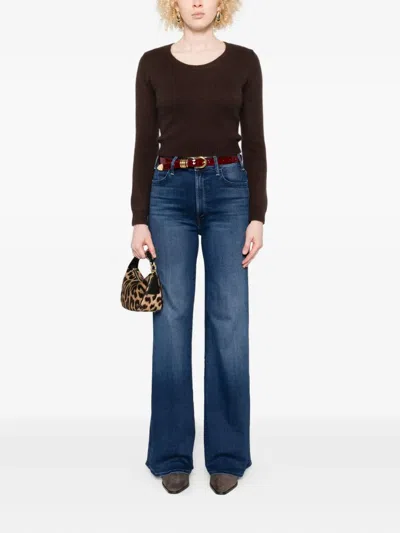 Mother The Mid Rise Mavin Sneak Blue Jeans With Belt Loops And Logo Embroidery On The Rear In Denim Woman