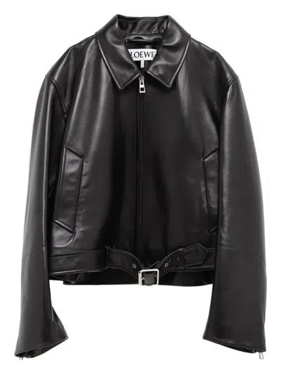 Loewe Belted Leather Jacket In Black