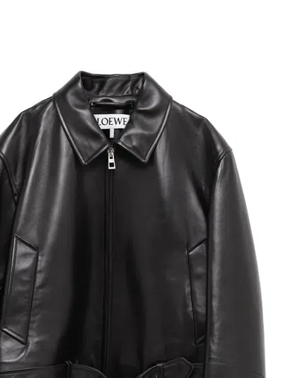 Loewe Belted Leather Jacket In Black