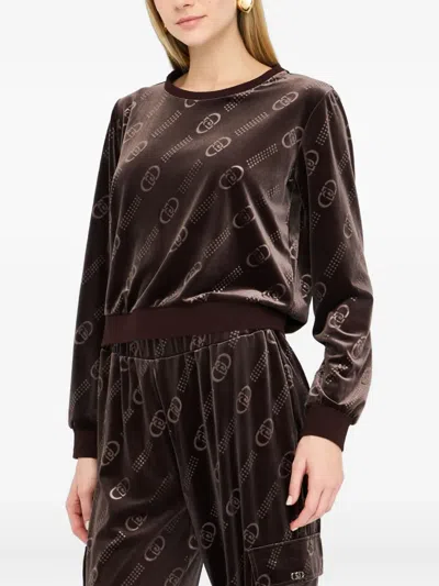 Liu •jo Logo-pattern Chenille Sweatshirt In Brown