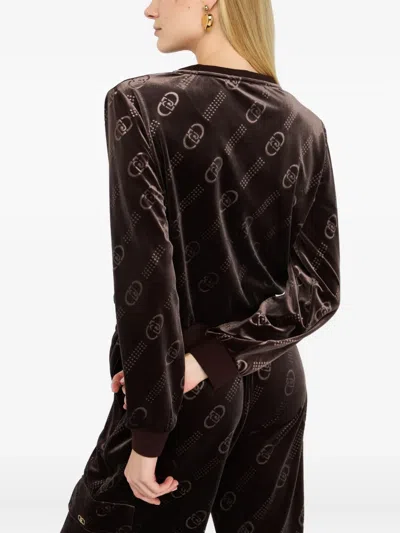 Liu •jo Logo-pattern Chenille Sweatshirt In Brown