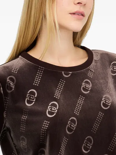 Liu •jo Logo-pattern Chenille Sweatshirt In Brown