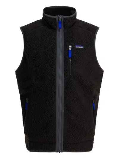Patagonia Textured Fleece Vest With High Collar In Black