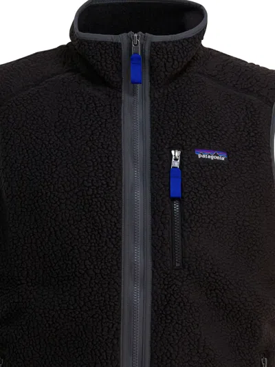 Patagonia Textured Fleece Vest With High Collar In Black