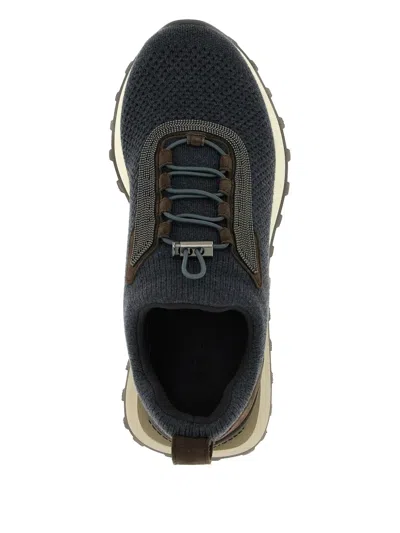 Brunello Cucinelli Women Runners In Techno Fabric And Calfskin With Precious Trim In Gray