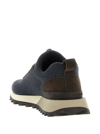 Brunello Cucinelli Women Runners In Techno Fabric And Calfskin With Precious Trim In Gray