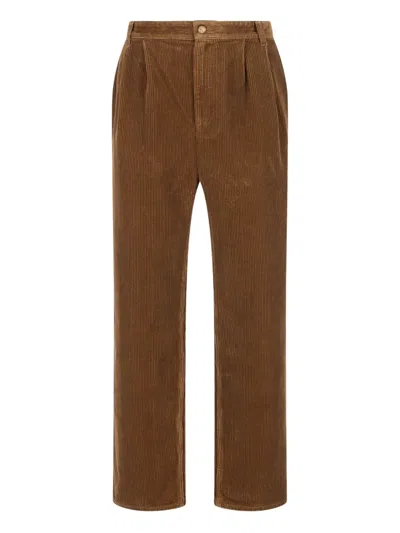 Saint Laurent Straight-leg Pleated Cotton-corduroy Trousers In Brown