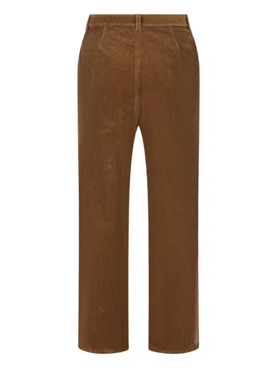 Saint Laurent Straight-leg Pleated Cotton-corduroy Trousers In Brown