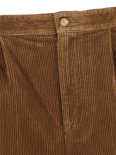 Saint Laurent Straight-leg Pleated Cotton-corduroy Trousers In Brown