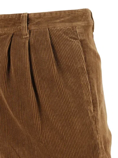 Saint Laurent Straight-leg Pleated Cotton-corduroy Trousers In Brown