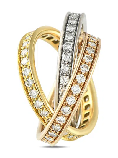 Pre-owned Cartier 18k Rose Yellow And White Gold Trinity Diamond Ring