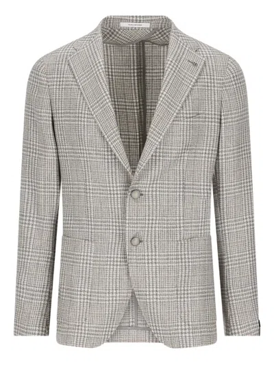 Tagliatore Checked Buttoned Blazer In Gray
