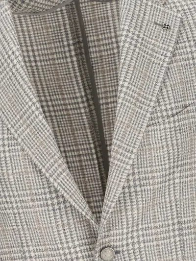 Tagliatore Checked Buttoned Blazer In Gray