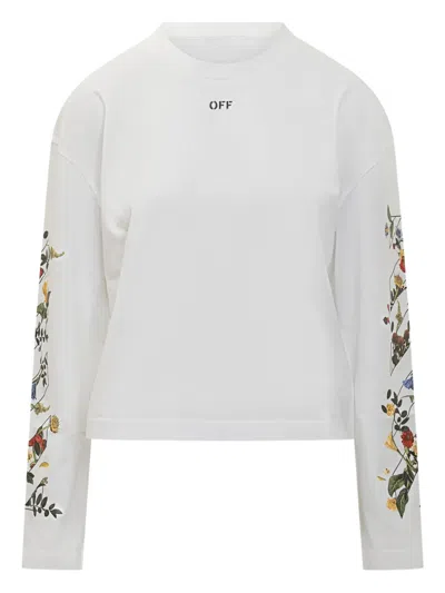 Off-white Floral Graphic Long Sleeve Top In White