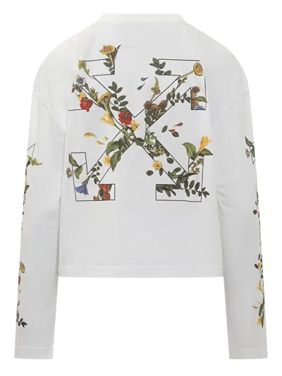 Off-white Floral Graphic Long Sleeve Top In White