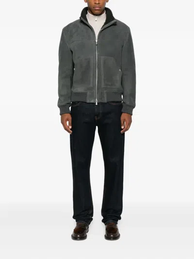 Eleventy Zip-front Shearling Jacket In Gray