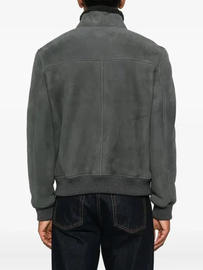 Eleventy Zip-front Shearling Jacket In Gray