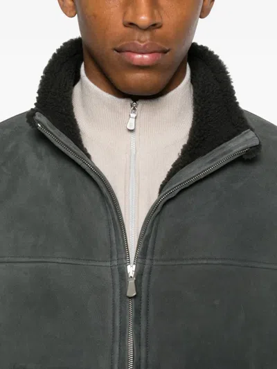 Eleventy Zip-front Shearling Jacket In Gray