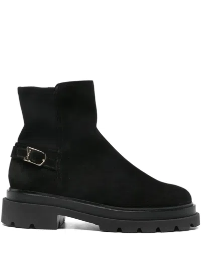 Santoni Elegant Comfort Ankle Boots With Side Buckle In Black