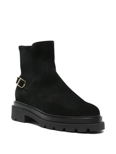 Santoni Elegant Comfort Ankle Boots With Side Buckle In Black