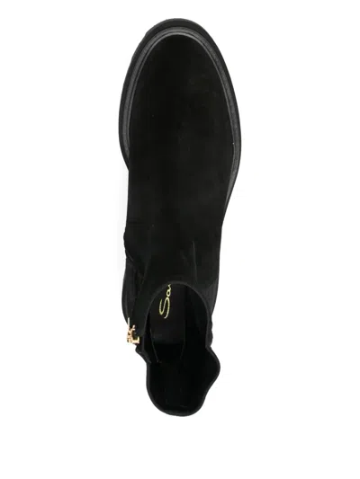 Santoni Elegant Comfort Ankle Boots With Side Buckle In Black