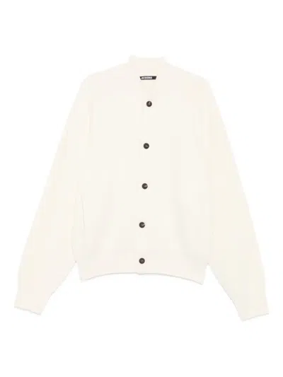 Jacquemus Soft Knit Cardigan Embroidered Detail In White