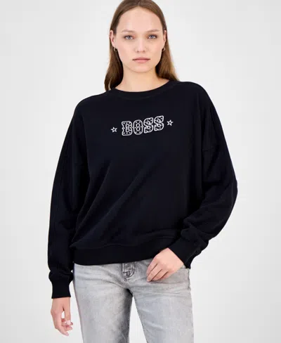 Hugo Boss Boss Orange Star Logo Embroidered Sweatshirt In Black