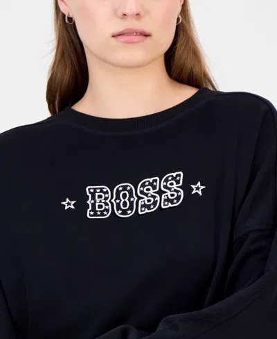 Hugo Boss Boss Orange Star Logo Embroidered Sweatshirt In Black