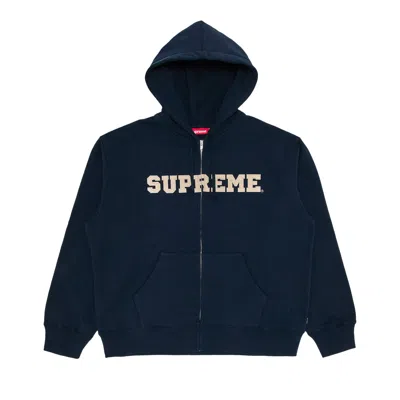Pre-owned Supreme Collegiate Appliqué Zip Up Hooded Sweatshirt 'navy' | Blue | Men's Size M