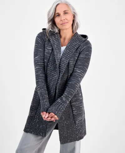 Style & Co Petite Hooded Open-front Long Cardigan, Macy's Exclusive In Black