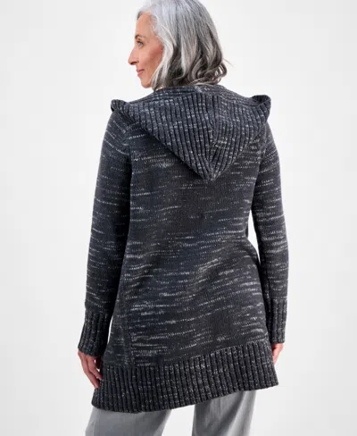 Style & Co Petite Hooded Open-front Long Cardigan, Macy's Exclusive In Black