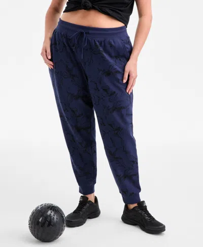 Id Ideology Plus Size Relaxed High-rise Marble Fleece Joggers, Macy's Exclusive In Black