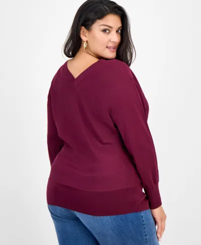 Inc International Concepts Plus Size V-neck Dolman-sleeve Top, Created For Macy's In Burgundy
