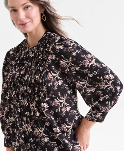 Style & Co Women's Printed Smocked-cuff Knit Top, Macy's Exclusive In Multi