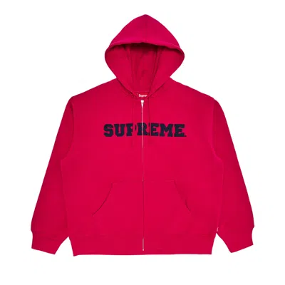Pre-owned Supreme Collegiate Appliqué Zip Up Hooded Sweatshirt 'fuchsia' | Pink | Men's Size M