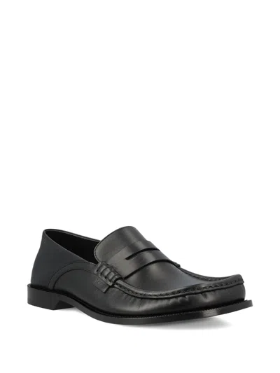 Loewe Penny Strap Round Toe Stitched Detailing Loafers In Black