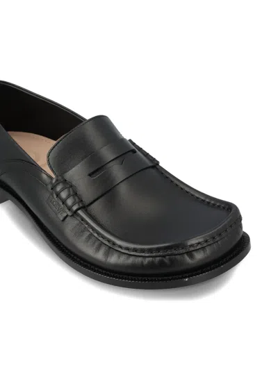 Loewe Penny Strap Round Toe Stitched Detailing Loafers In Black